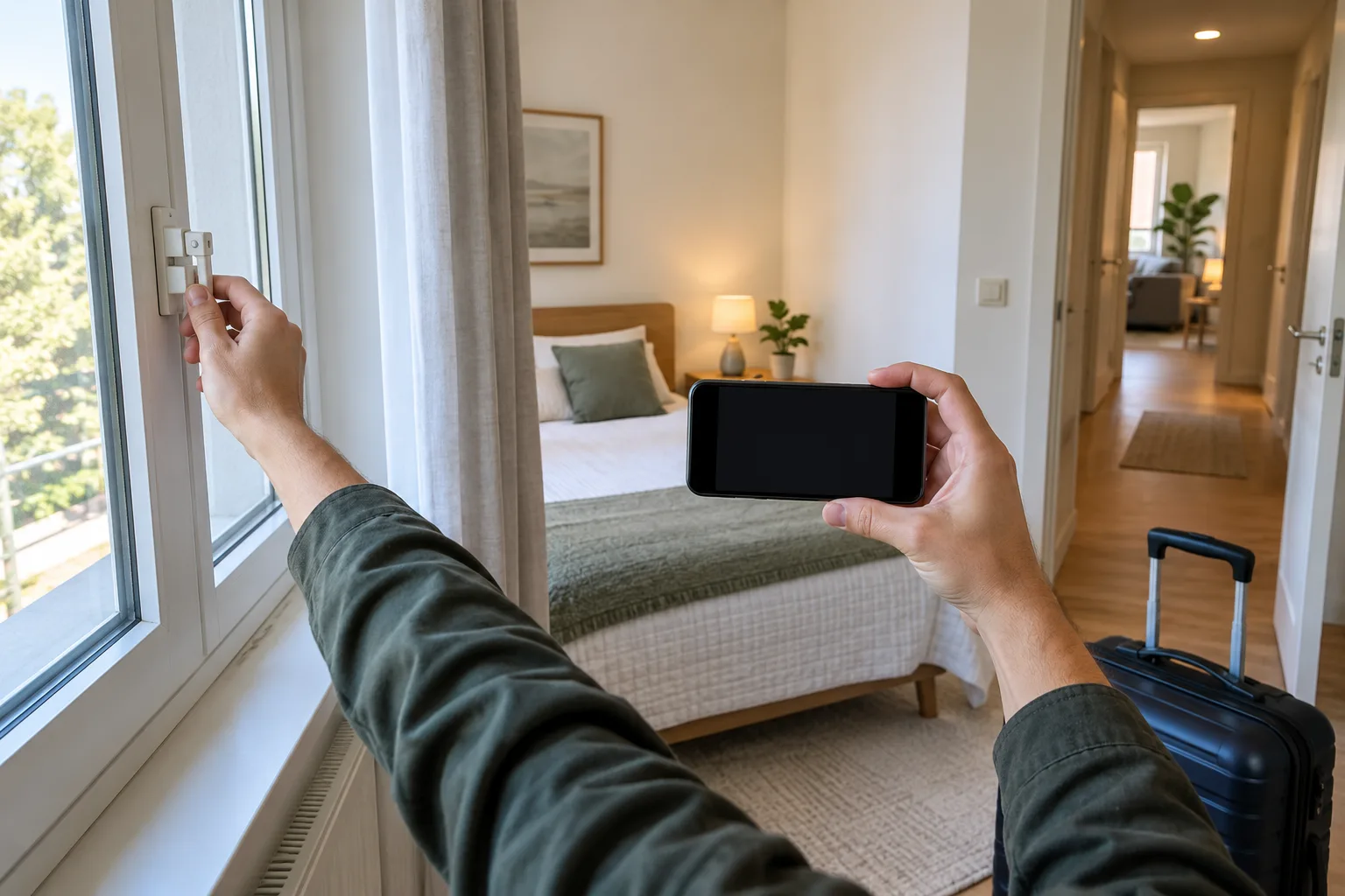Sorgfältige Prüfung eines möblierten Apartments bei der Ankunft
